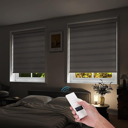 ACMEART Motorized Zebra Blinds,Smart APP & Remote Control 100% Blackout Shades,Compatible with Alexa,Custom Size Electric Window Blinds for Bedroom/Home/Office (Pearl White)