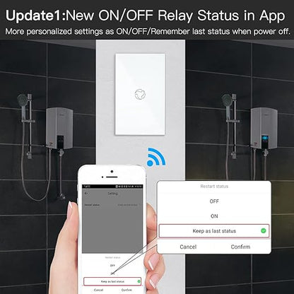 MOES Smart Water Heater Switch, 20A Water Heater Touch Switch Suitable for Bedroom, Work with Alexa, Google Assistant, 2.4GHz WiFi Glass Switch with Smart Life APP Control and Timing Function, White