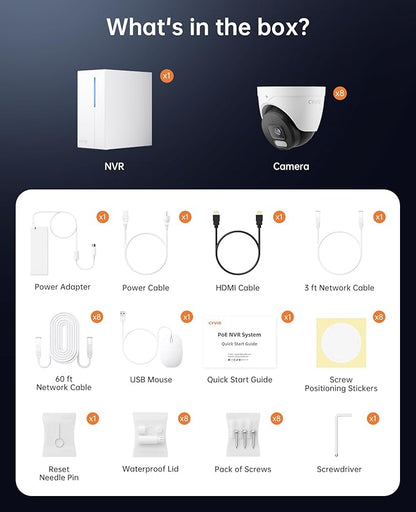 4K PoE Seucrity Camera System, 8pcs 8MP PoE Turret Cameras for Home Indoor/Outdoor Use with AI Detection, 24-7 Recording, Color Night Vision,No Subscription,IP67, 4K 8CH NVR with 2TB HDD(N2838D)