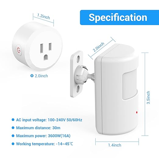SEHOMY 4 Pack Motion Sensor Switch for Bathroom with Plug, PIR Infrared Indoor Motion Activated Detecor Switch Bedroom No Pair Required, Works with lamp exhaus, Motion Detection Sensor Switch lamp