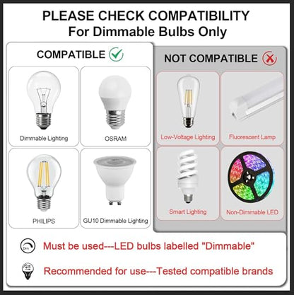 2PCS Dimmer Switch, Smart Light Switch Remote with Alexa Wireless | Single Pole Wireless Switch for Dimmable LED/CFL/Incandescent Light, 6-Level Brightness Adjustment, Bluetooth Voice Control