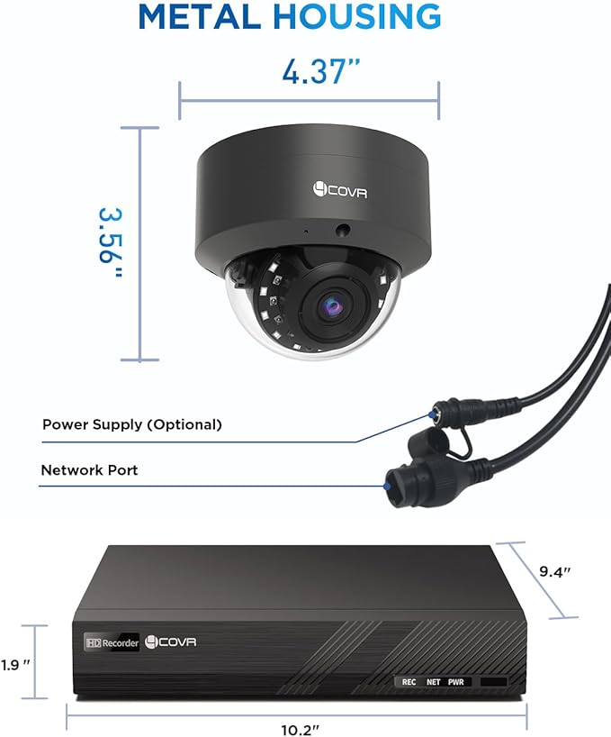 4COVR 4K PoE Security Camera System, AI Human Vehicle Detection, 4Pcs 8MP IK10 Vandal-Proof Dome IP Camera with Mic, 8CH 8MP H.265 NVR with 2TB HDD, IP67 Home Weatherproof Outdoor, LY54AB8M0804