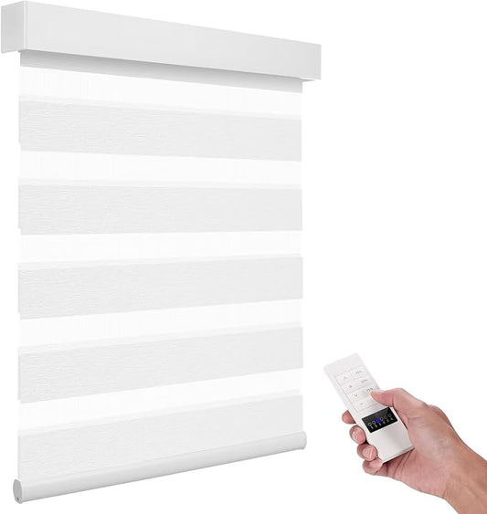 ACMEART Motorized Zebra Blinds,Smart APP & Remote Control Light Filtering Zebra Shades,Compatible with Alexa,Custom Size Electric Window Blinds for Home Office (Jacquard White)