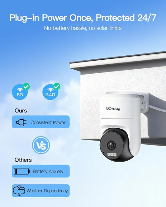 VIMTAG Pan/Tilt Outdoor Security Camera, 4K 8MP WiFi Home CCTV Camera, 360° View & Motion Tracking, Color Night Vision, 2-Way Audio, AI Detection Alarm, IP66, Cloud & SD Card Storage, Works w/Alexa