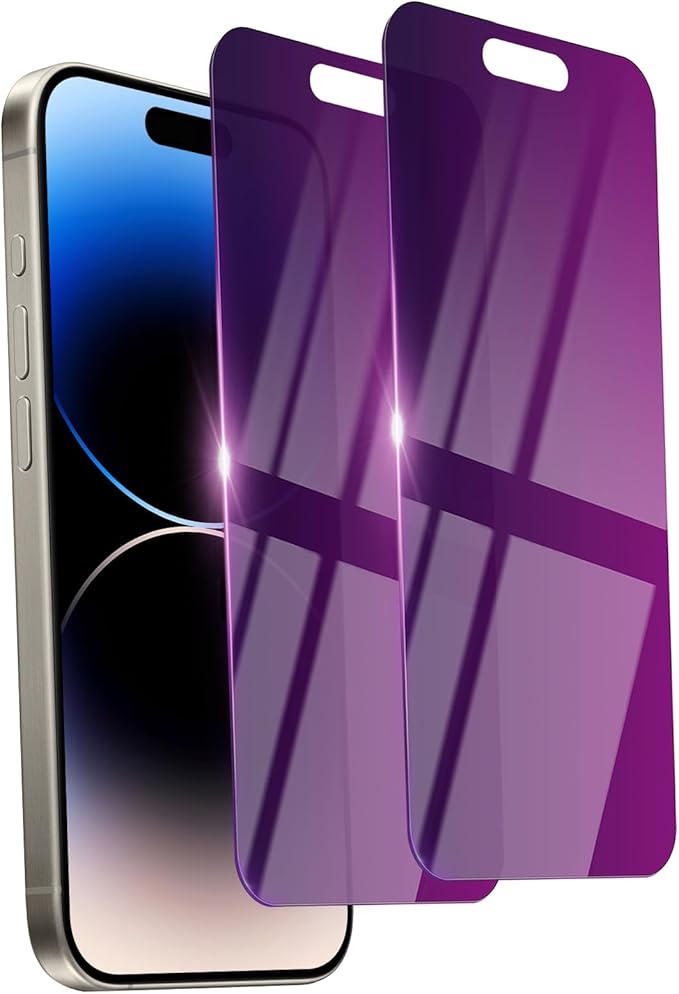 2 Pack Privacy Screen Protector for iPhone 14 Pro Tempered Glass 6.1inch Private Saver Purple Anti-Blue Light Anti-Scratch Full Eye Protection Coverage