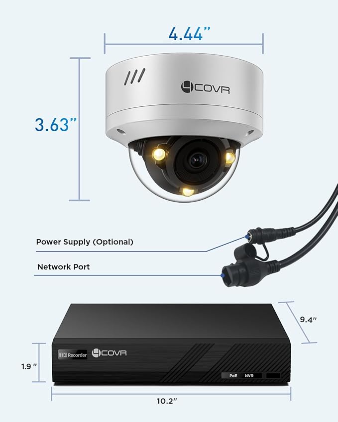 4COVR PoE Security Camera System 5MP, 8CH NVR & 2TB HDD, 4X Dome IP Cameras, Smart Color Night Vision & Two-Way Audio, AI Person/Vehicle Detection, IK10 & IP67 for 24/7 Home & Businesses, LY54FA5M0804
