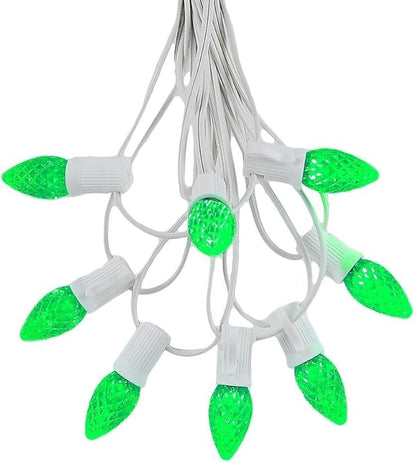 Novelty Lights 25 Foot C7 LED Outdoor Lighting Patio Christmas String Lights, Green, White Wire, 25 Bulbs