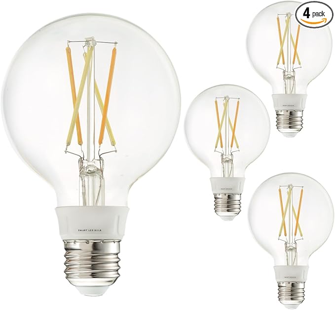 Diodesy- G25 Smart Globe Wifi Light Bulb 5.5W (60W Equivalent) 600 Lumen 2200K-6500K Selectable E26 Medium Base Wet Rated Pack of 4- Compatible with Alexa and Google Home & Control with Voice or App
