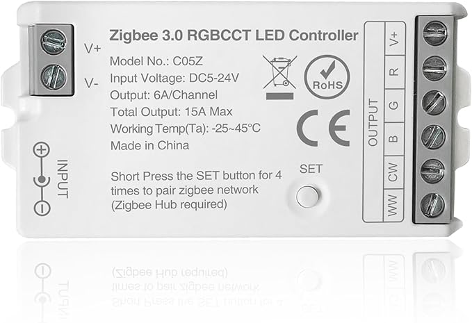 ZigBee 3.0 LED Controller C05Z RGBCCT LED Strip Bulb Dimmer Compatible with Echo Plus Home-kit Zigbee Hub Bridge Required DC5-24V for LED Strip Lights