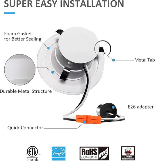 MW 4 inch RGB Color Smart Downlight Retrofit with Baffle Trim, 800 Lumen, 65W Incandescent Equal, WiFi Access, No Hub Required, Compatible with Alexa or Google Assistant (1 Pack)