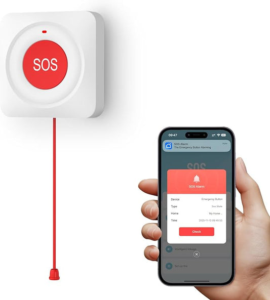 Tuya Zigbee Call Button for Elderly Caregiver Wireless Life Alert Caregiver Call Button App Notification Emergency Button SOS Alarm Bell for Seniors Waterproof No Monthly Fee