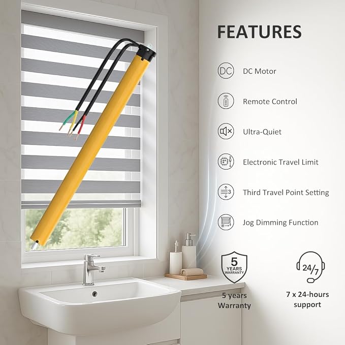 DC24V RS485 Smart Blinds Motor, Φ35mm Tubular Roller Shade Motor, Convert Blinds to Motorized Blind Motorization Kit with Remote, Quiet Brushless, Hardwired (6.0 N.m for Φ40mm (1.57") Octagonal Tube)