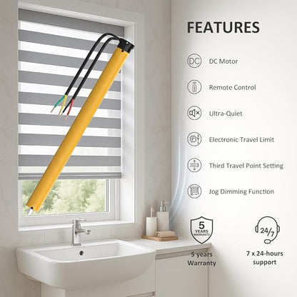 DC24V RS485 Smart Blinds Motor, Φ35mm Tubular Roller Shade Motor, Convert Blinds to Motorized Blind Motorization Kit with Remote, Quiet Brushless, Hardwired (10 N.m for Φ40mm (1.57") Groove Tube)
