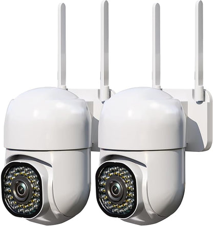 3MP Security Camera Outdoor, 360°Pan-Tilt View, 2K HD Cameras for Home Security, Color Night Vision, AI Detection (2 Pack-9.8 ft USB-C Cable)