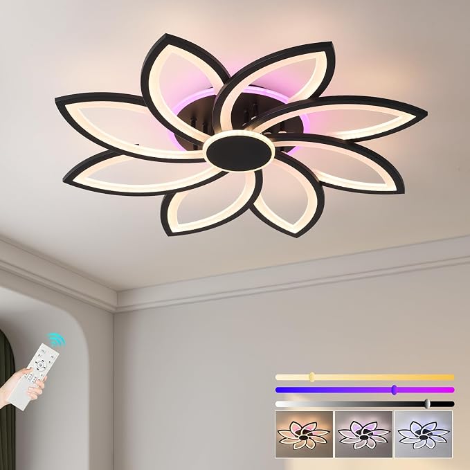 70W Flower LED Ceiling Light, 8-Petal Flush Mount with Remote | RGB Ambient Backlight Ceiling Lamp, Dimmable 3000K-6000K, 4200LM Remote Light with Memory for Living Room Bedroom Game Room