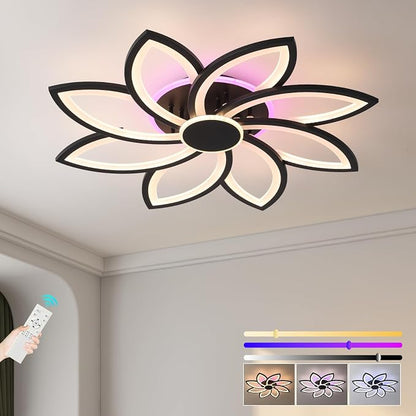 70W Flower LED Ceiling Light, 8-Petal Flush Mount with Remote | RGB Ambient Backlight Ceiling Lamp, Dimmable 3000K-6000K, 4200LM Remote Light with Memory for Living Room Bedroom Game Room