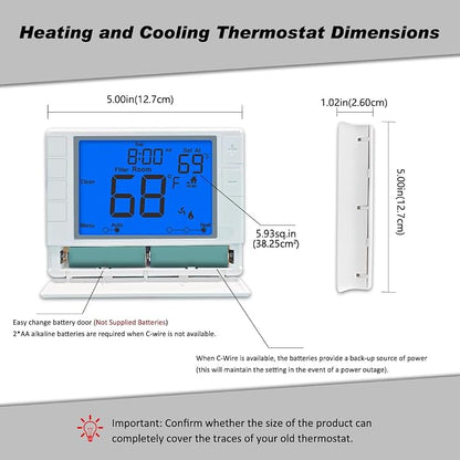 Programmable Thermostat, Thermostat for Home HVAC Systems,Multi-Stage, 2 Heat/2 Cool, Blue Backlight