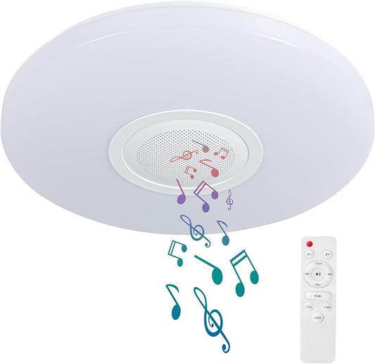 LED Ceiling Light Fixture,with Bluetooth Speaker,15.15 Inch 40W, 2700K-6500K Dimmable Music Lamp,RGB Color Changing Light with Remote Control,for bedrooms, Living Rooms-ASALL001-40