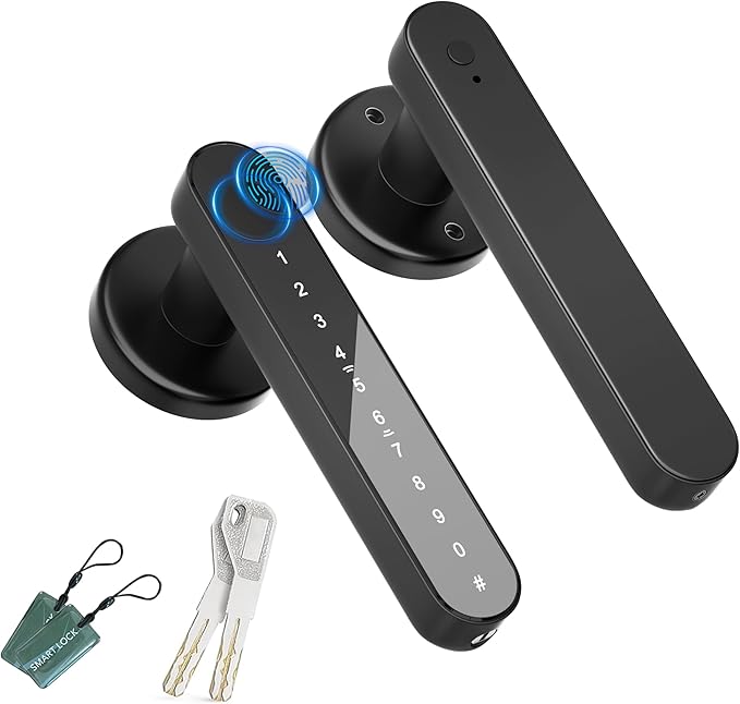 IKOED Fingerprint Door Lock,Smart Door knob,biometric Door Lock,with passcode keypad Fobs keyless Entry Door Handle，for Bedroom Home Hotel Office Apartment (Black)