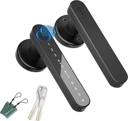 IKOED Fingerprint Door Lock,Smart Door knob,biometric Door Lock,with passcode keypad Fobs keyless Entry Door Handle，for Bedroom Home Hotel Office Apartment (Black)