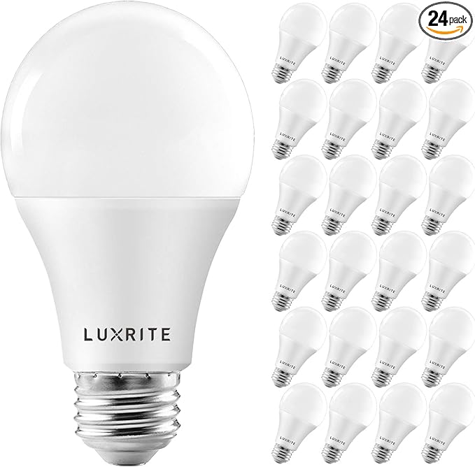 LUXRITE A19 LED Light Bulbs 100 Watt Equivalent Dimmable, 2700K Warm White, 1600 Lumens, Enclosed Fixture Rated, Standard LED Bulbs 15W, Energy Star, E26 Medium Base - Indoor and Outdoor (24 Pack)