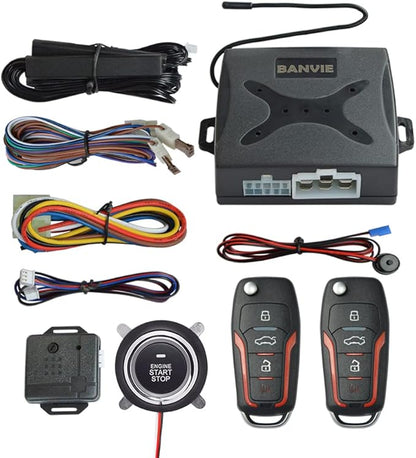 Car Alarm System Push to Start Ignition Kit, PKE Passive Keyless Entry Car Alarm System with Remote Start, Push to Engine Start Stop（Connect to car Original Horn