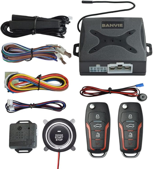 Car Alarm System Push to Start Ignition Kit, PKE Passive Keyless Entry Car Alarm System with Remote Start, Push to Engine Start Stop（Connect to car Original Horn