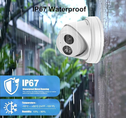 DS-2CD2383G2-IU 4K 8MP AcuSense IP Camera PoE Turret Dome Camera IP67 Outdoor, 120dB True WDR, 2.8mm Wide Angle Lens, IK10, H.265+, English Version, Human and Vehicle Detection, Work with Ⲏіkconnect