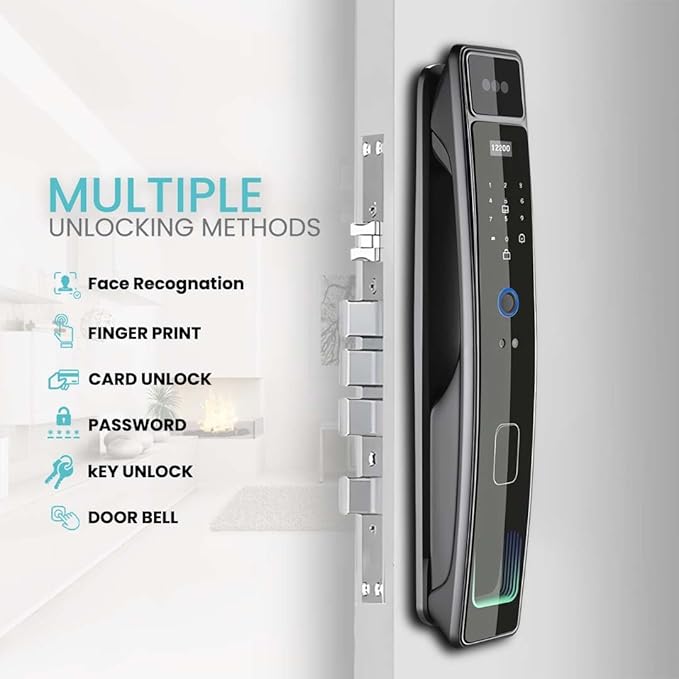 Smart Door Lock with Camera & 3D Face Recognition, Keyless Entry Door Lock with Fingerprint, Password, IC Card, Key, Usmart App Control, Video Doorbell Lock, Mortise Lock for Front Door, Home Security