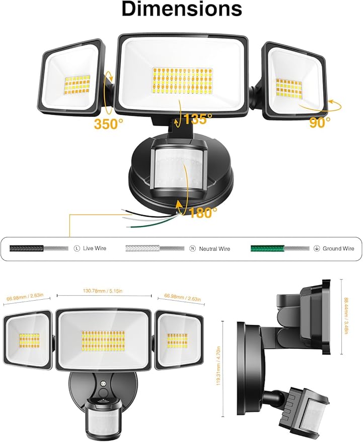 Onforu 65W Smart LED Security Lights Motion Sensor Light Outdoor, APP Control, Outdoor Motion Detector WiFi Alexa Flood Light 5500LM, 2500K-6500K, with Adjustable 3 Head, White