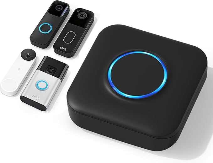 Smart WiFi Wireless Doorbell Chime for Google Nest, Ring, Blink – App-Connected with LED Light, No Wiring Required (1pack, Black)