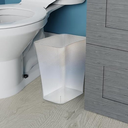 Clorox Textura Slim Trash Can - 3.1 Gallon Small Waste Basket for Narrow Spaces - Skinny Plastic Garbage Bin for Bathroom, Bedroom, or Office, Clear Frost