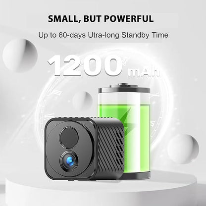 Mini Camera, 1080P Wireless Indoor Camera for Home Security, 60-Days Battery Life, AI Motion Detection Alerts, Auto Night Vision, Free Cloud Storage, No Need Micro SD Card, App Remote Viewing