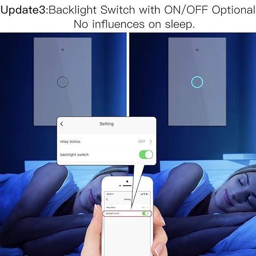 MoesGo WiFi Smart Wall Light Switch,Glass Panel, Multi-Control(3 Way), 2.4GHz Wi-Fi Touch Switches, Neutral Wire Required, Remote Control Smart Life/Tuya App, Work with Alexa, Google Home White 1 Gang