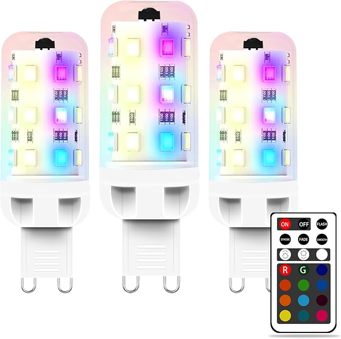 XRise G9 LED Bulb 2.5W Dimmable RGB+Warm White Color Changing with Remote Control Equivalent 25W Halogen G9 Base LED Light Bulbs 3000K 250LM, No Flicker,3 Pack