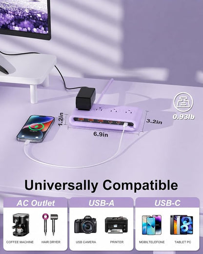 Power Strip with USB Port - 4AC & 6 USB(3USB C), Outlet Extender 5FT | Flat Plug Extension Cord with Multiple Outlets, PD20W Bedside Charging Station for Multiple Devices - Travel Home Office