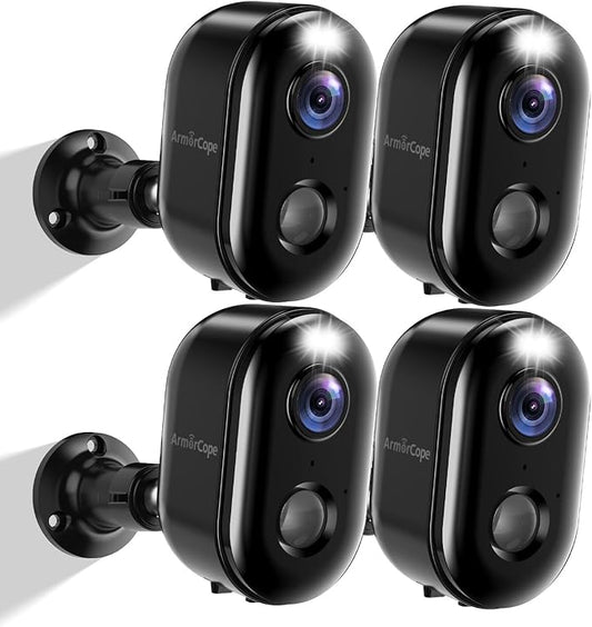 Armorcope Security Cameras Wireless Outdoor, Battery Powered 2k Color Night Vision, AI Motion Detection,IP66 Weatherproof, 2-Way Talk, SD/Cloud Storage,Cameras for Home Security-4 Pack