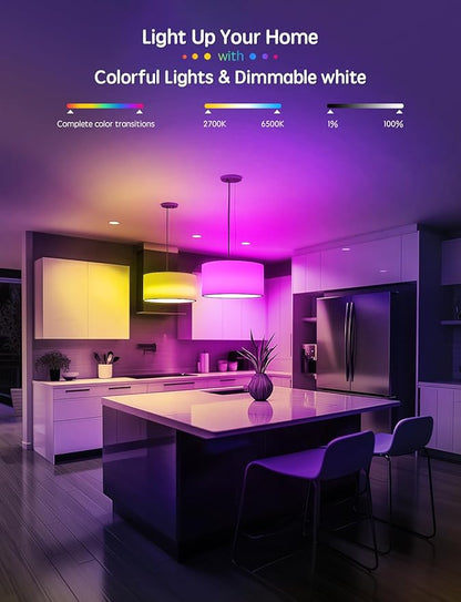 Smart Light Bulbs 8 Pack, A19 E26 850LM WiFi & Bluetooth RGBWW Color Changing LED Bulb RGBWW Compatible with Alexa & Google Assistant, 16 Million Colors Music Sync Color Changing Dimmable Lights Bulb