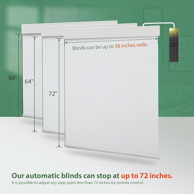 Motorized Blinds with Remote, Blackout Cooling Automatic Shades with Solar Panel Cordless Smart Blinds for Windows, Custom Electric Blinds Horizontal Roller Shades,White,45" W X 72" H