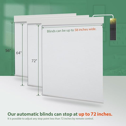 Motorized Blinds with Remote, Blackout Cooling Automatic Shades with Solar Panel Cordless Smart Blinds for Windows, Custom Electric Blinds Horizontal Roller Shades,White,33" W X 72" H