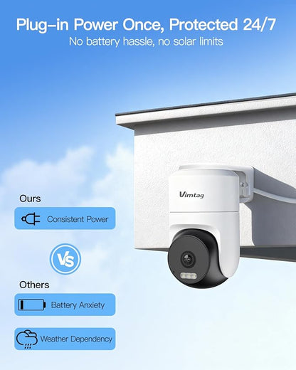 VIMTAG 2.5K 4MP Outdoor Security Camera, Pan/Tilt WiFi Home CCTV Camera, 360° View & Motion Tracking, Color Night Vision, 2-Way Audio, AI Detection Alarm, IP66, Cloud & SD Card Storage, Works w/Alexa