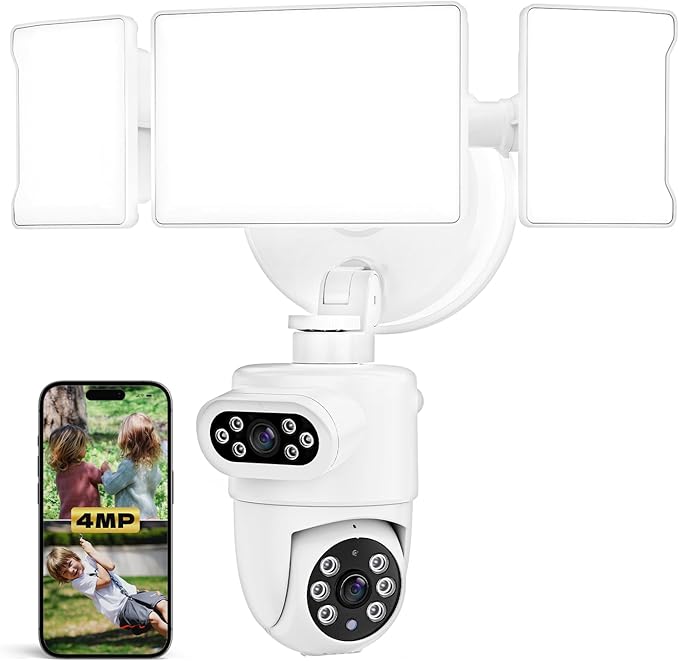 Olafus 2K Dual Lens Security Camera Outdoor, 360° Auto Tracking, 5500LM Floodlight, Color Night Vision, Motion Detection, 2-Way Audio, Alexa/Google Home, 2.4G WiFi Flood Light Camera Outdoor Wired