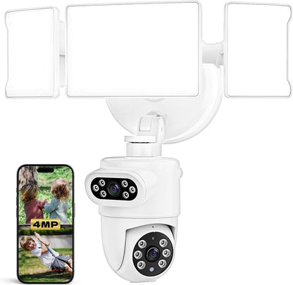 Olafus 2K Dual Lens Security Camera Outdoor, 360° Auto Tracking, 5500LM Floodlight, Color Night Vision, Motion Detection, 2-Way Audio, Alexa/Google Home, 2.4G WiFi Flood Light Camera Outdoor Wired