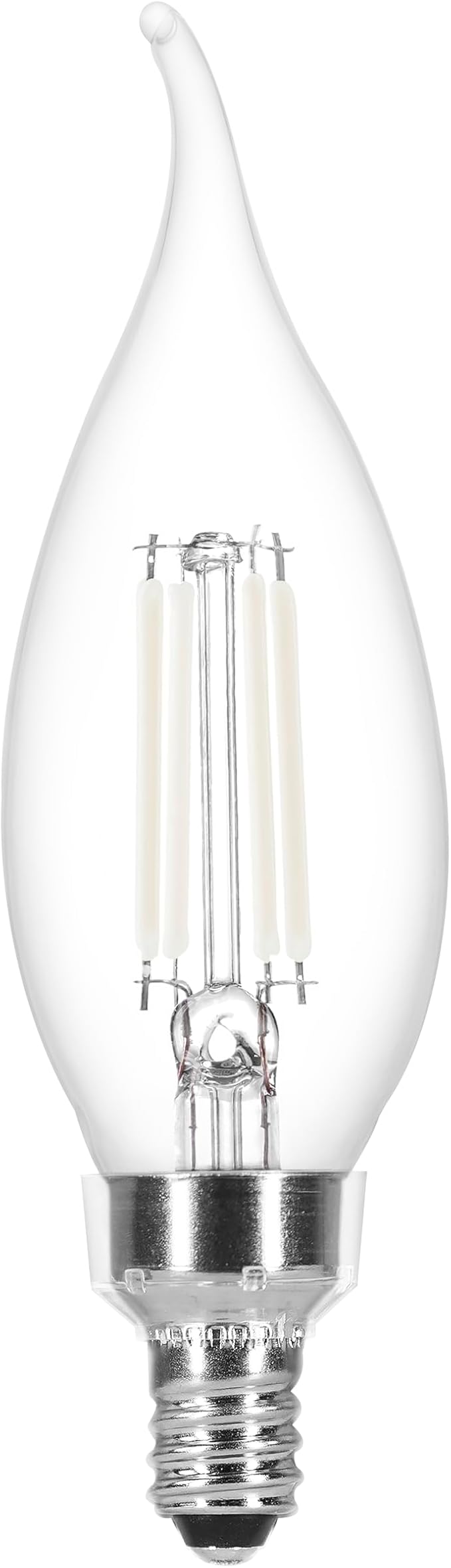 Sylvania B10 Clear LED White Filament Bulb, 6W, Dimmable, 500 LMS, Candelabra Base, 5000K, Daylight - 4 Pack (41849)
