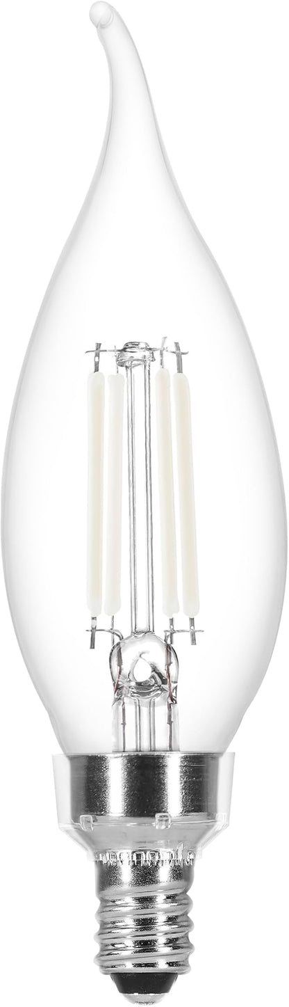 Sylvania B10 Clear LED White Filament Bulb, 6W, Dimmable, 500 LMS, Candelabra Base, 5000K, Daylight - 4 Pack (41849)