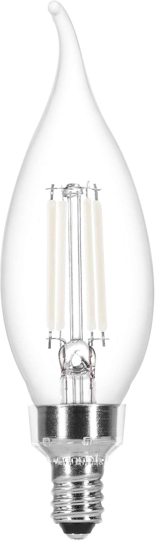 Sylvania B10 Clear LED White Filament Bulb, 6W, Dimmable, 500 LMS, Candelabra Base, 5000K, Daylight - 4 Pack (41849)