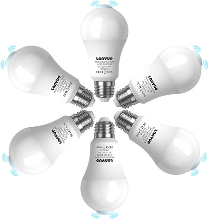 Motion Sensor Light Bulb,Activated Detector Light Bulb Indoor,Dusk to Dawn Security Bulb,13W Equivalent 100W,E26 Base 6000K Daylight,6 Packs