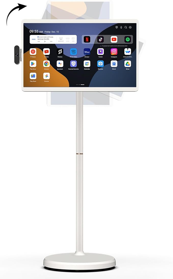 ApoloSign 24 Inch FHD Smart Portable TV on Wheels, Android 16 EDLA Certified, 128GB Storage, Built-in 5200mAh Battery, Voice Remote, Touch Screen TV with Rolling Stand for Home, Office - Gen2