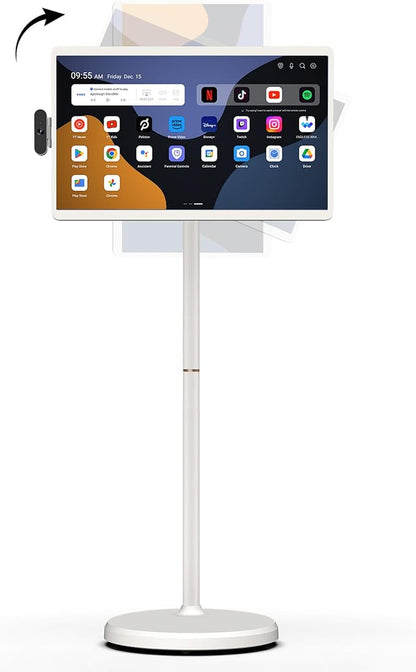 ApoloSign 24 Inch FHD Smart Portable TV on Wheels, Android 16 EDLA Certified, 128GB Storage, Built-in 5200mAh Battery, Voice Remote, Touch Screen TV with Rolling Stand for Home, Office - Gen2