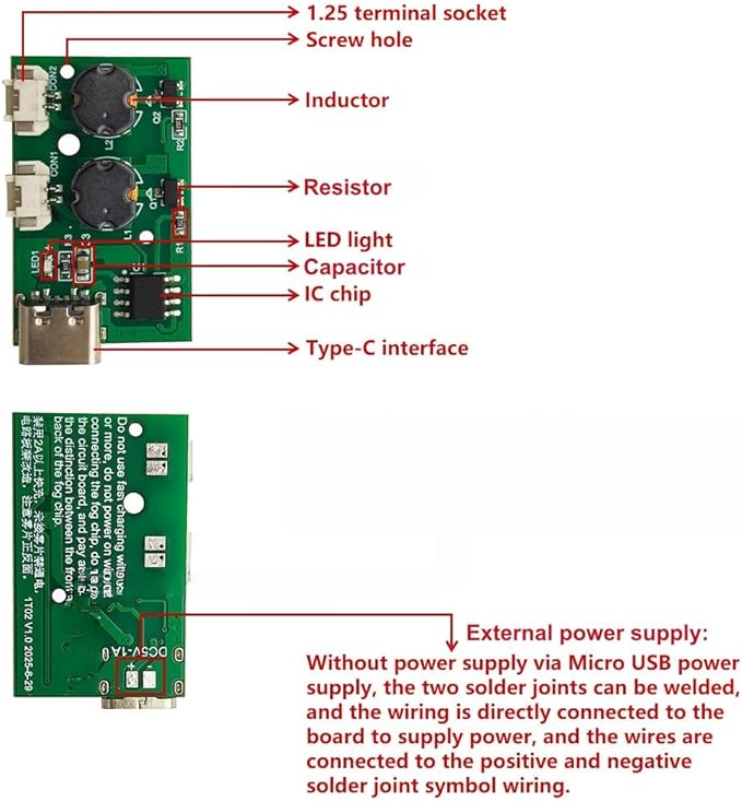 2Pcs DC5V Humidifieration Atomization Disc Type-C Interface 1 To 2 Double Nozzle Spray No Switch Humidifier Module DIY Atomization Control Drive Circuit Board